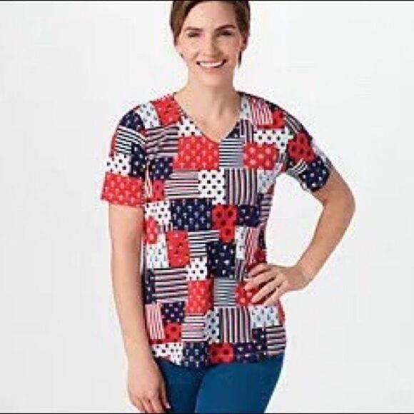 Denim & Co. Printed Americana Perfect Jersey V-Neck Top - Picture 3 of 7